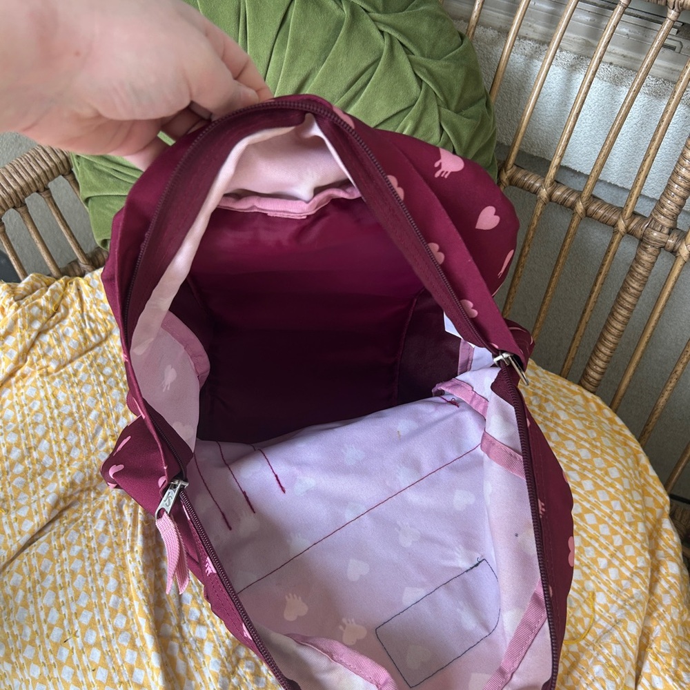 JanSport Burgundy Heart Print Backpack Classic Design - Picture 5 of 8